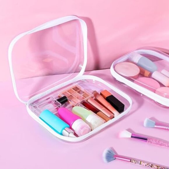 3 Pcs Clear Hard Plastic Pouch, Double Zipper Case,Transparent, Travel Organizer - Picture 6 of 6